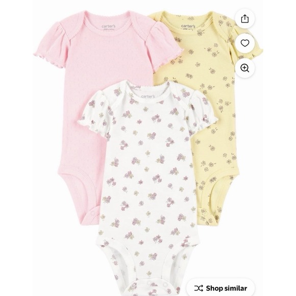 Carter's Baby Girl Bodysuit Set of 3, Yellow Pink And White 03-6 Months - Picture 2 of 6